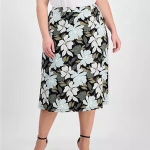 Kasper Plus Size Floral-Print Pull-On Midi Skirt